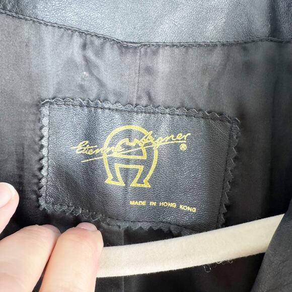 Vintage Etienne Aigner 100% Leather Trenchcoat Long Belted Black Size Medium M - Picture 6 of 16